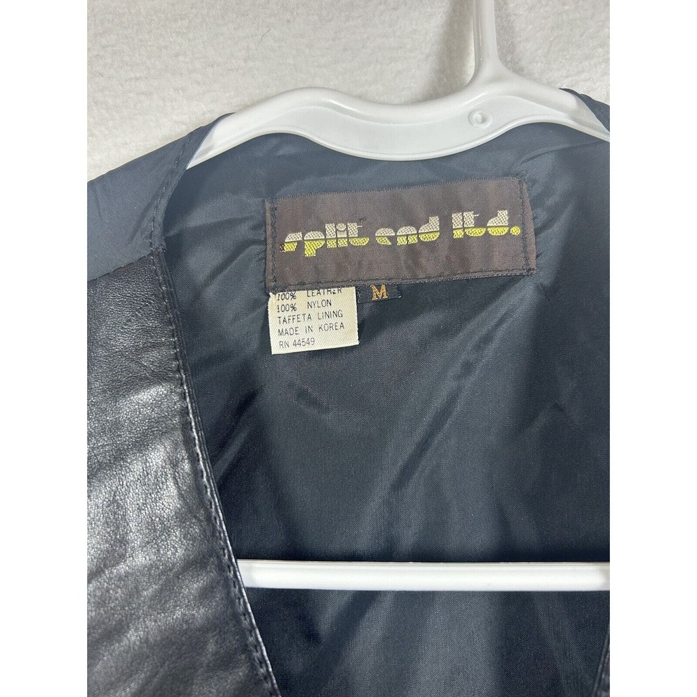 SPLIT END ltd unisex leather vest VINTAGE black size medium back tie buttons - Picture 3 of 7